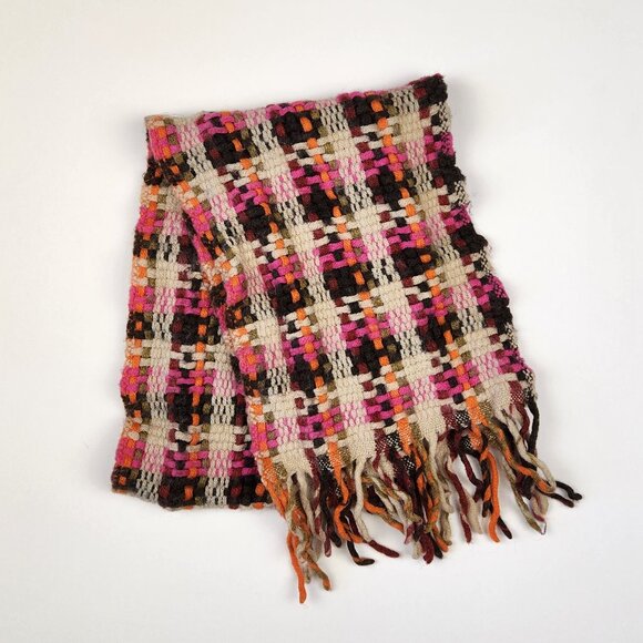 Echo Italian Wool Blend Multicolored Woven Fringe Trim Scarf - Picture 2 of 6